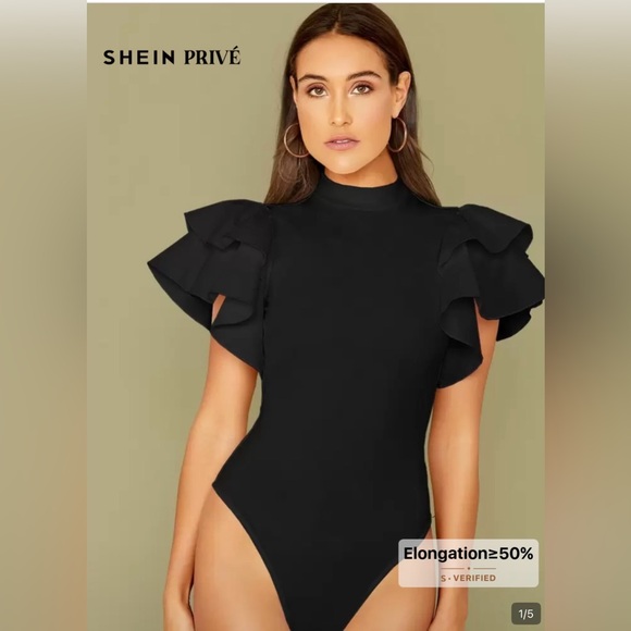 SHEIN Tops - SHEIN Black Ruffle Sleeve Bodysuit
